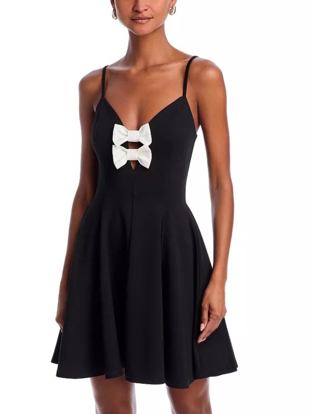 NWT Aqua Black Mini Dress with White Bow Accent, L